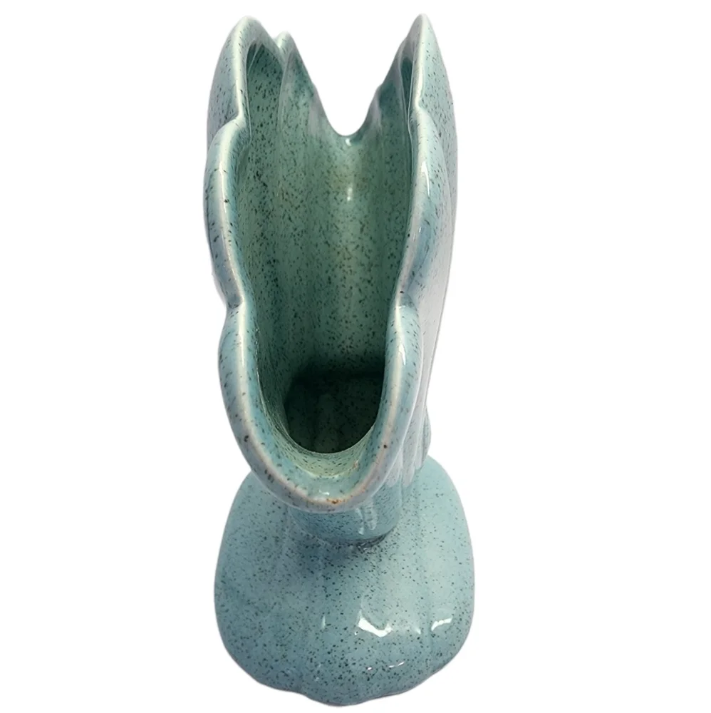 Vintage Red Wing Teal Blue Ceramic Fan Shell Vase